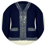Jacket with Trim: exl velvet, seq, silk and leather (Dry Clean)